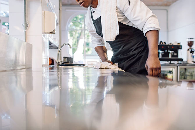 chef cleaning kitchen safely