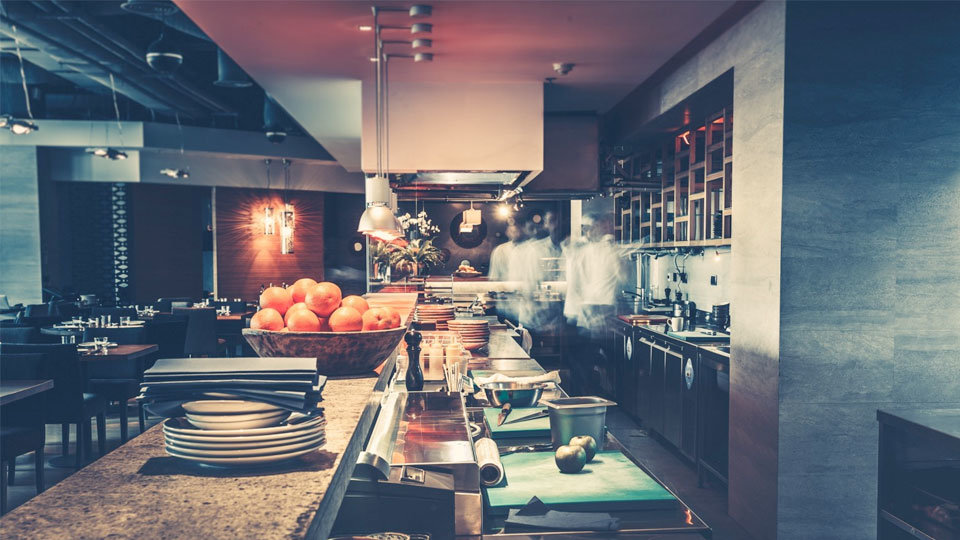 large, elegant kitchen in restaurant