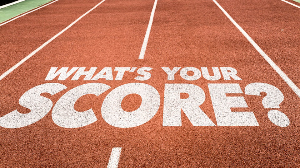 'what's your score?' spelled out on dirt track and field