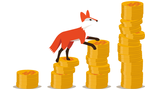 Elliott fox climbing money stacks for food safety